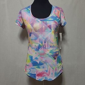 Lucy Short Sleeve Athletic Top Womens Size Small Multicolor Curved Hem